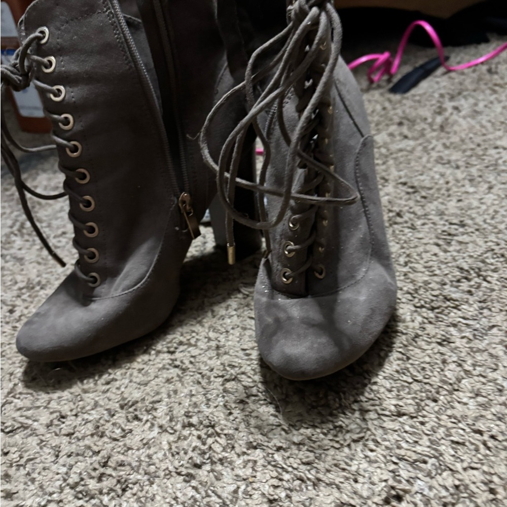 Stylish Gray Lace-Up Boots for Women